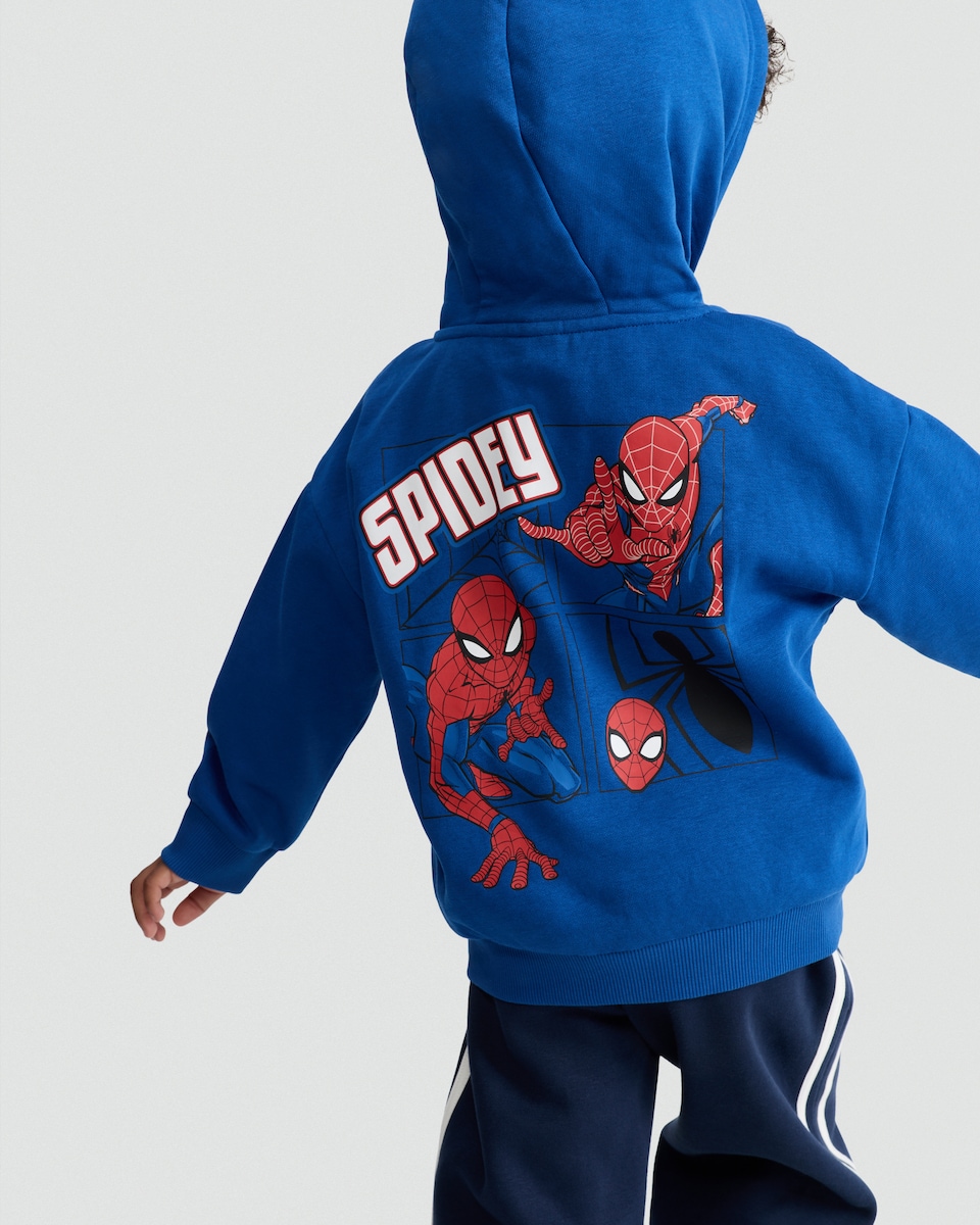 image 1 of Marvel Spider-Man Cotton Rich Hoodie in Navy