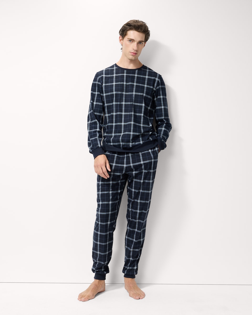 image 1 of F&F Fleece Checked Pyjama Set in Navy