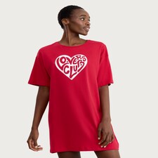 F&F Pure Cotton Lovers Club Heart Print Nightdress in Multi Red