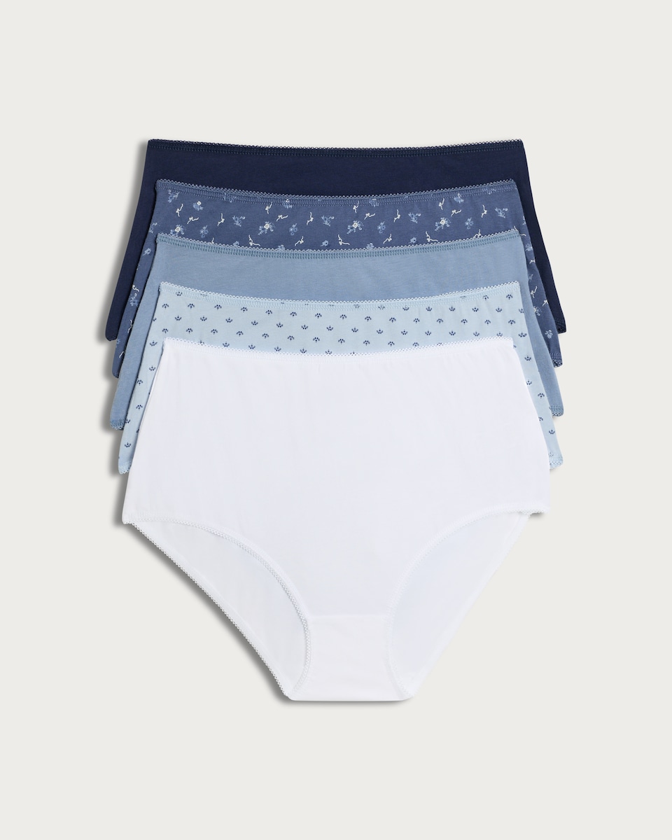image 1 of F&F 5-Pack Cotton Rich Floral Full Brief Knickers in Blue