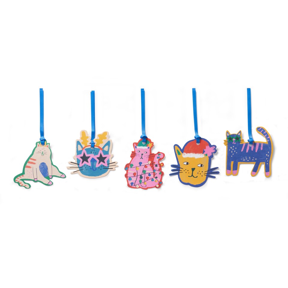 image 1 of Paperchase Cosmic Christmas 5 Pack Cat Gift Tags