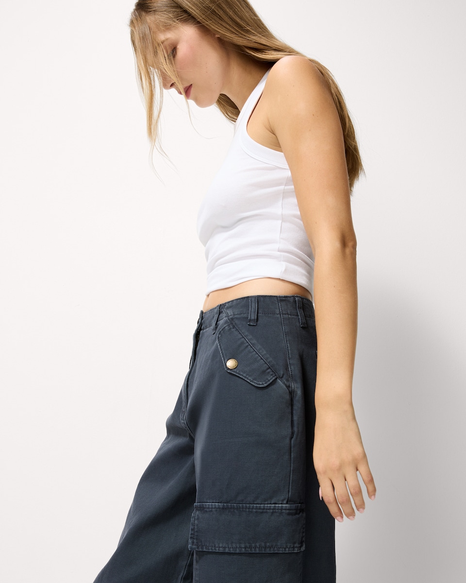 image 1 of F&F Pure Cotton Cargo Trousers in Navy