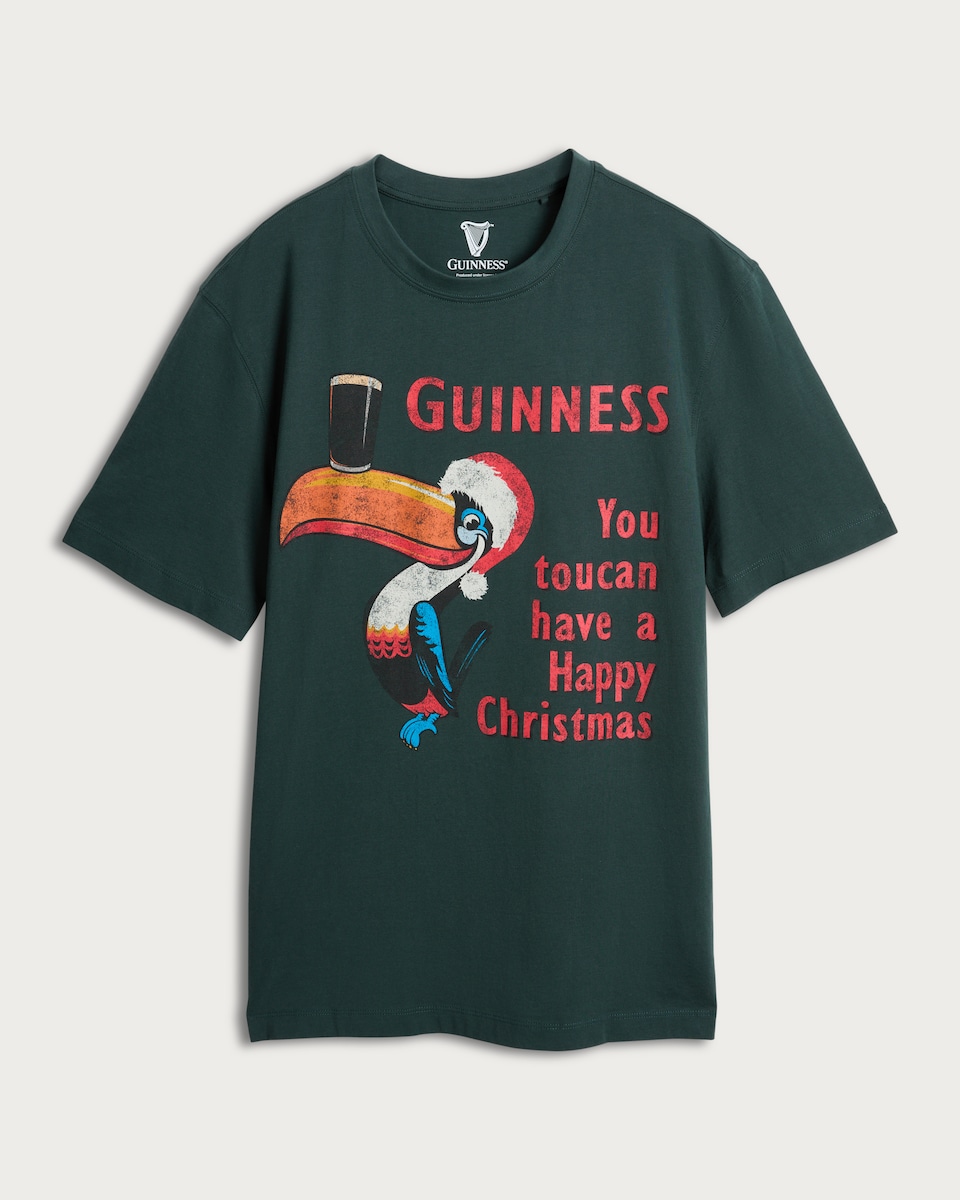 image 1 of Guinness Toucan Christmas Print Pure Cotton T-Shirt in Green