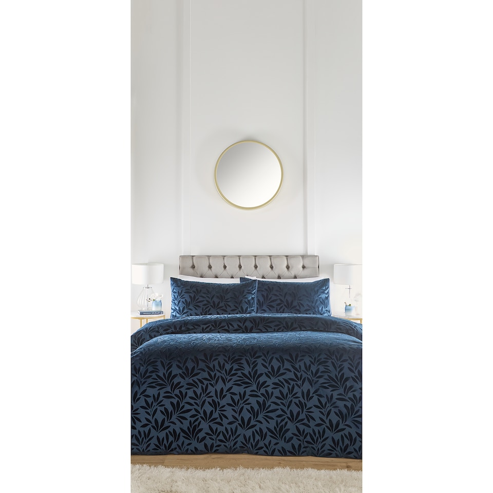 West Park Navy Leaf Velvet Duvet Cover Set Superking