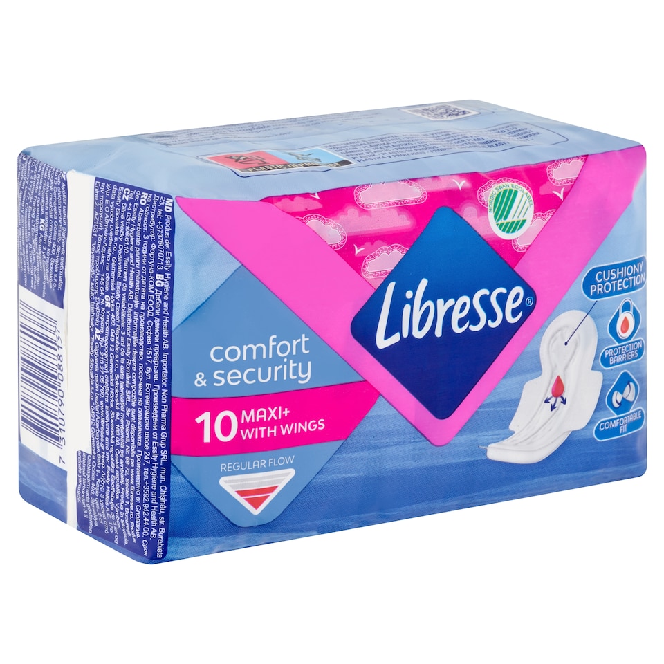 image 1 of Libresse Comfort & Security Maxi+ Sanitary Pads with Wings 10 pcs