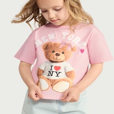 F&F Girls Pure Cotton New York Teddy T-Shirt in Multi