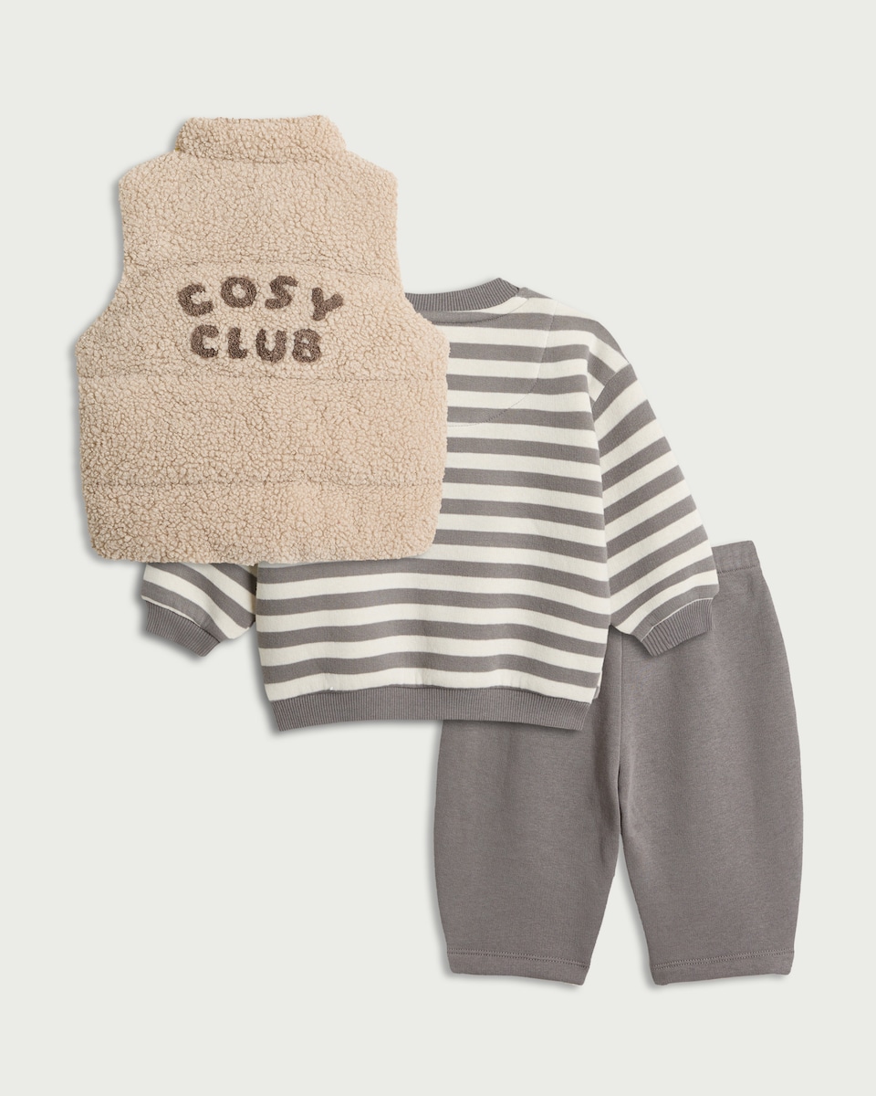 image 1 of F&F Baby 3-Piece Borg Set in Grey