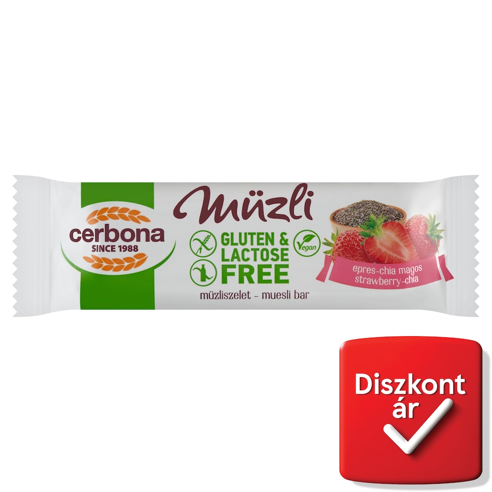 Cerbona gluténmentes, laktózmentes epres-chia magos müzliszelet 35 g  1. kép