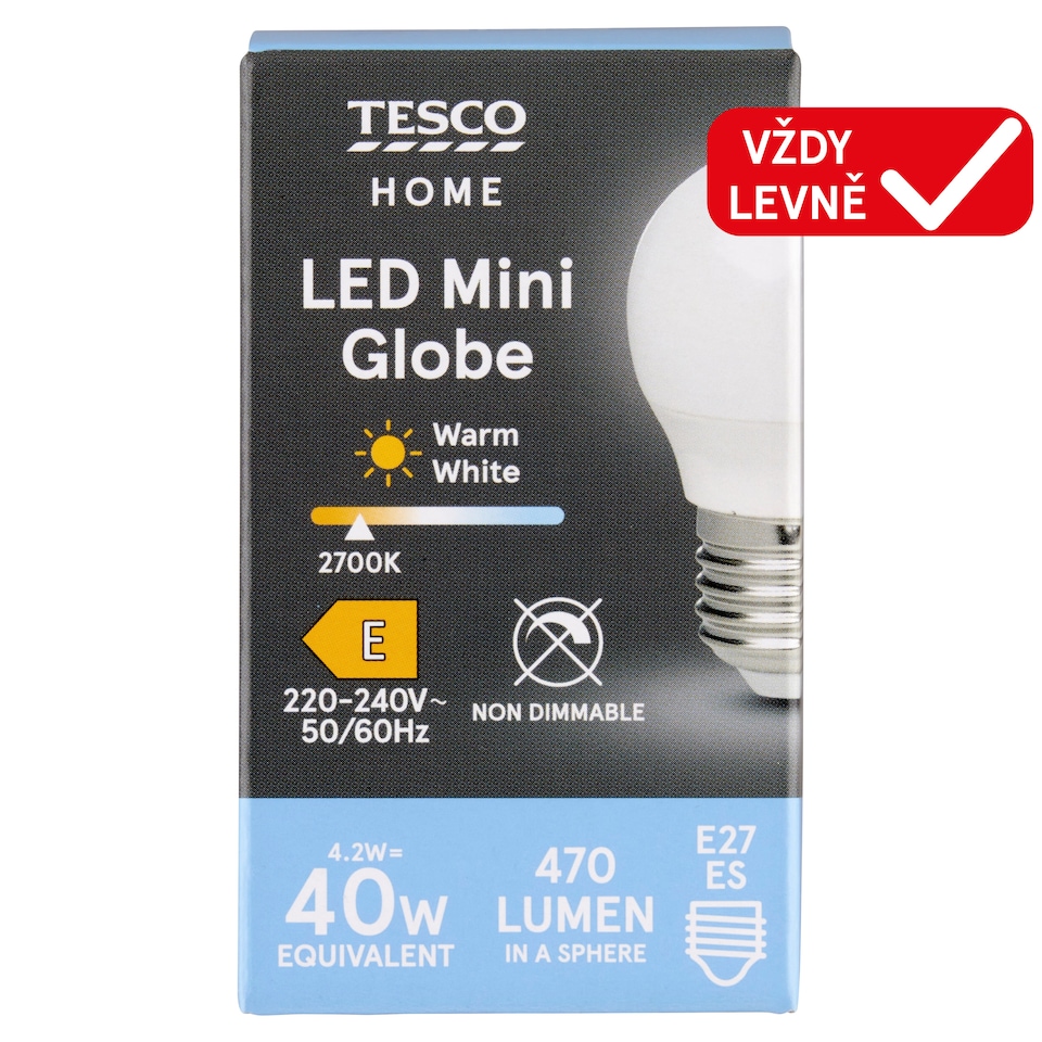 Obrázek 1 pro produkt Tesco Home LED žárovka 4,2W E27 teplé bílé světlo 1 ks