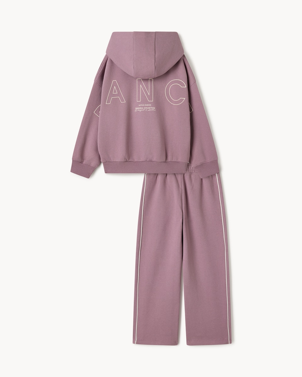 image 1 of F&F Active Girls AFTERCLASS Cotton Rich Sweatshirt and Joggers Set in Purple