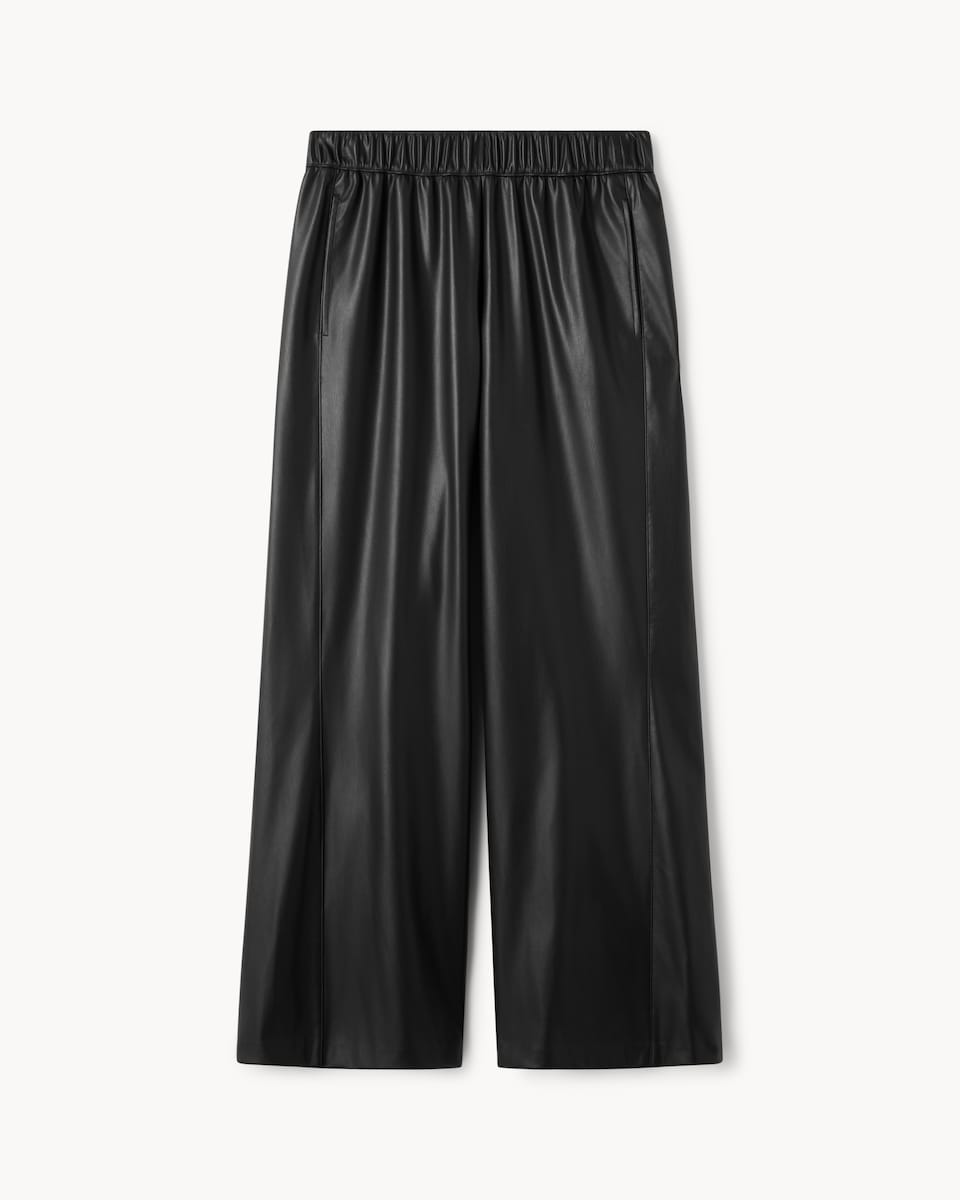 image 1 of F&F Faux Leather Wide Leg Trousers in Black