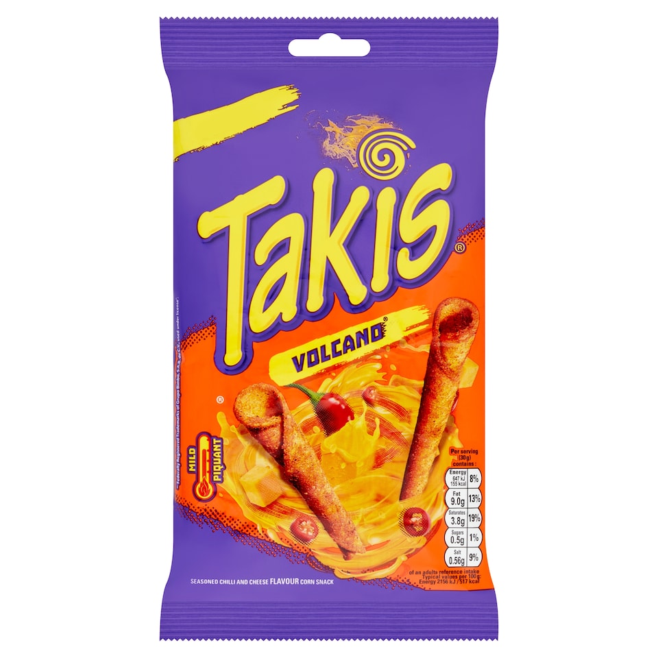 Takis Volcano Corn Snacks with Cheese & Chilli Flavoured Seasoning 100g