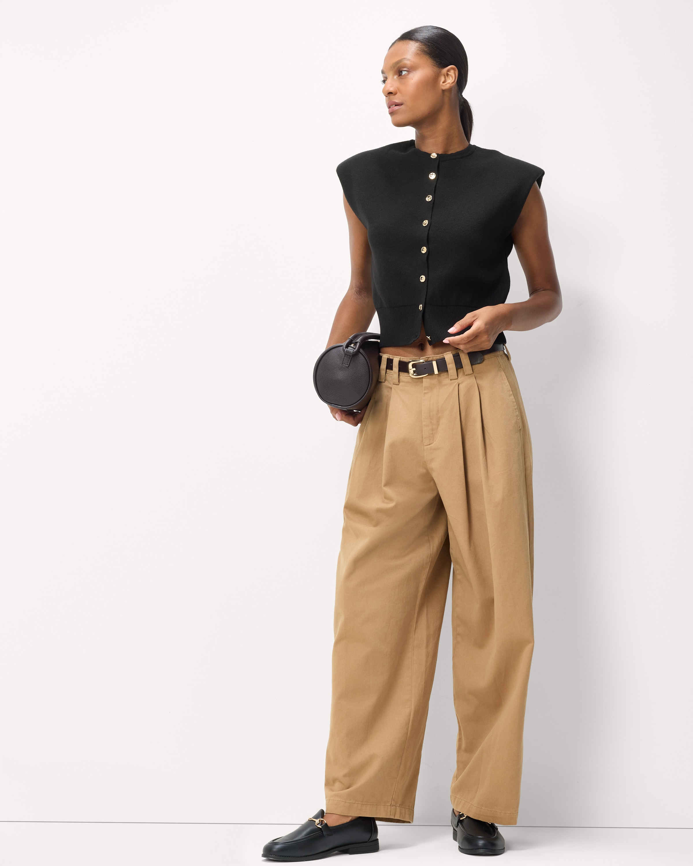 F&F Knitted Button Up Sleeveless Cardigan in Black