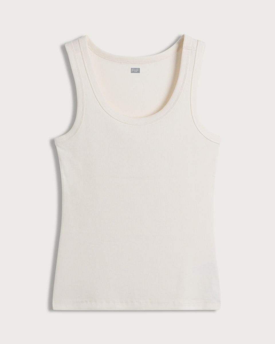 image 1 of F&F Cotton Rich Ribbed Scoop Neck Vest in Cream