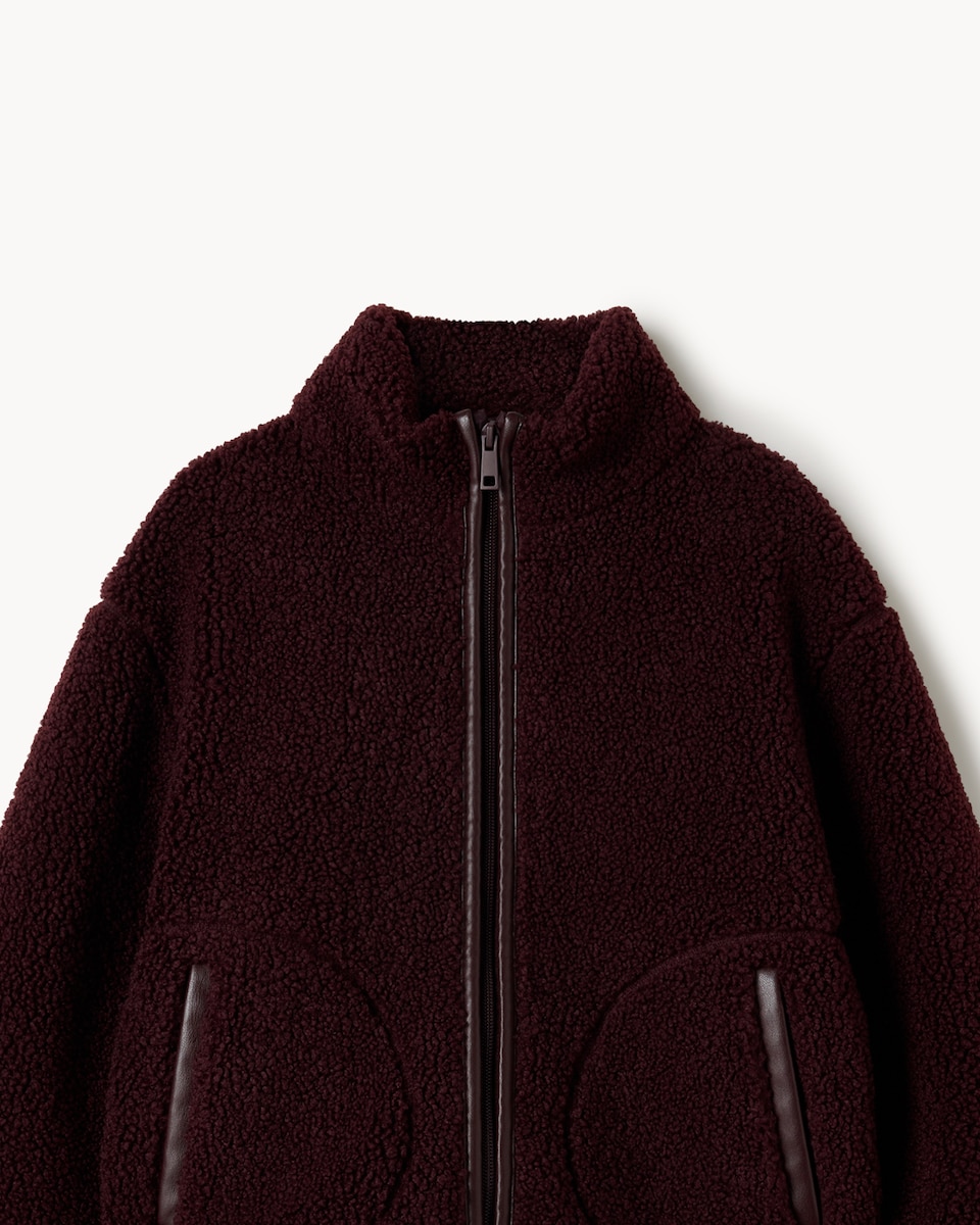 image 1 of F&F Girls Borg Zip Through Fleece in Burgundy