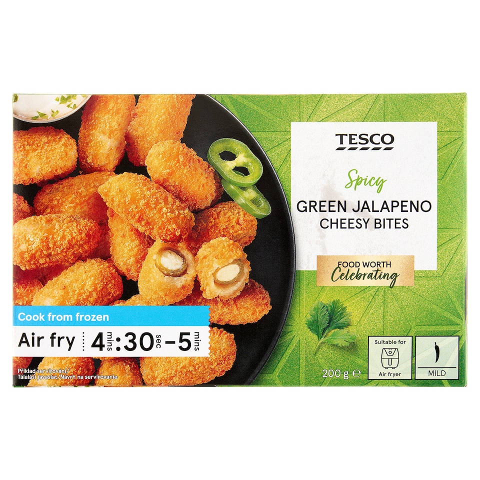 Tesco Obaľovaný predražený výrobok zo smotanového syra s nakladanými papričkami jalapeños 200 g