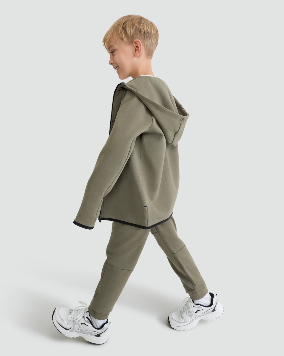 image 1 of F&F Active Boys Cotton Rich Zip Up Hooded Jacket in Khaki