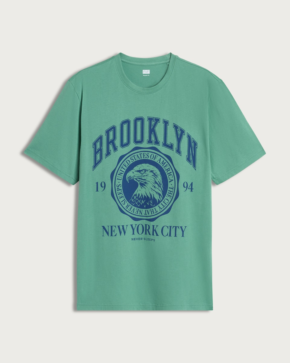 image 1 of F&F Pure Cotton Brooklyn New York City T-Shirt in Green