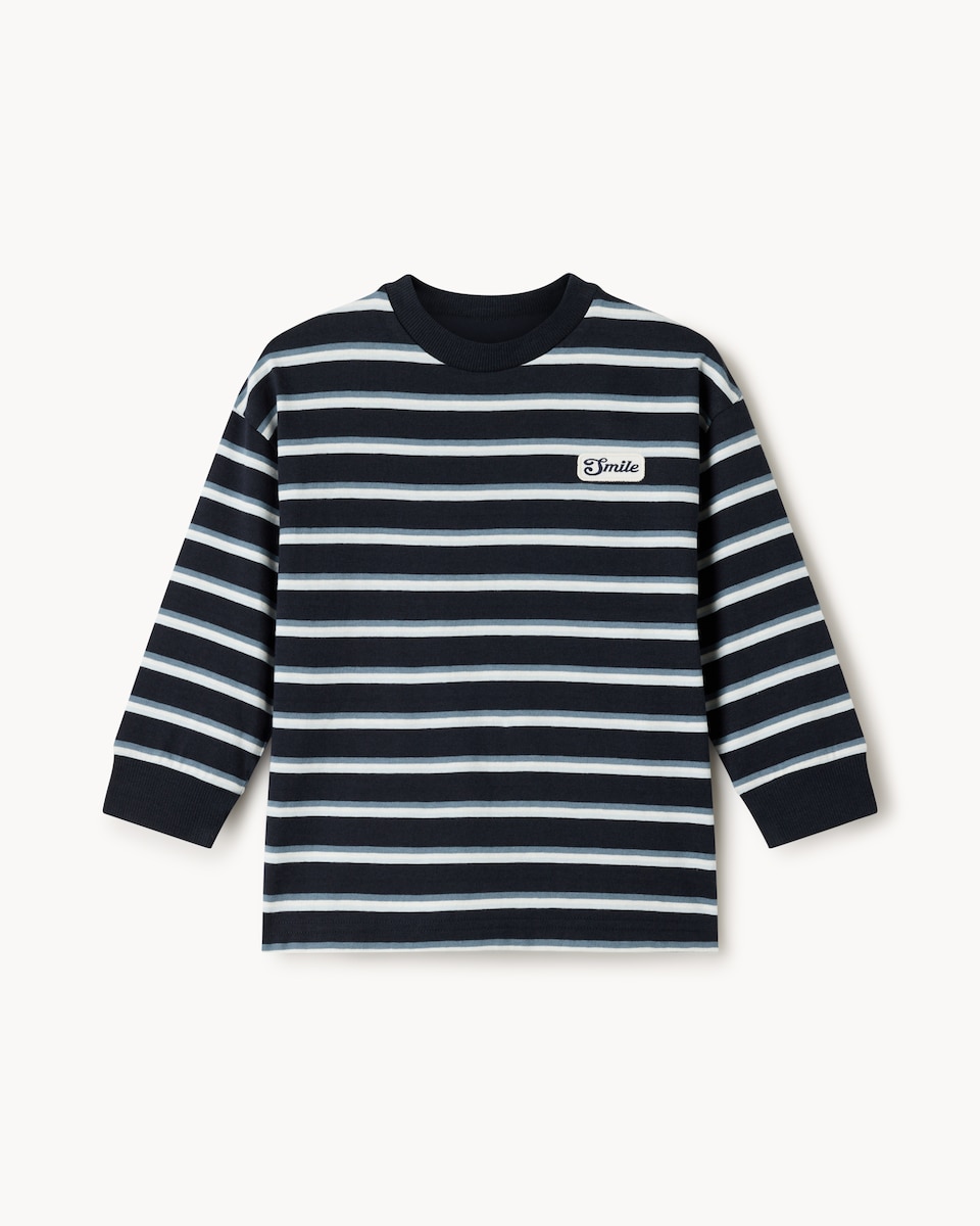 image 1 of F&F Boys Pure Cotton Striped Long Sleeved Top in Navy