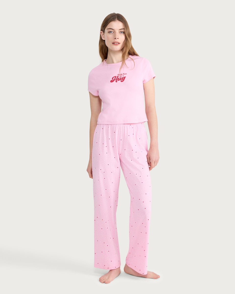 image 1 of F&F Pure Cotton Heart Print Pyjama Bottoms in Pink