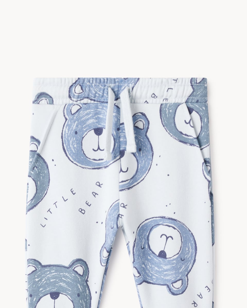 image 1 of F&F Baby Cotton Rich Bear Printed Sweatshirt and Joggers Set in Blue