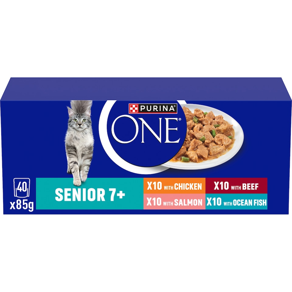 image 1 of Purina One Senior 7+ Mini Fillets Mixed Selection Wet Cat Food 40x85g