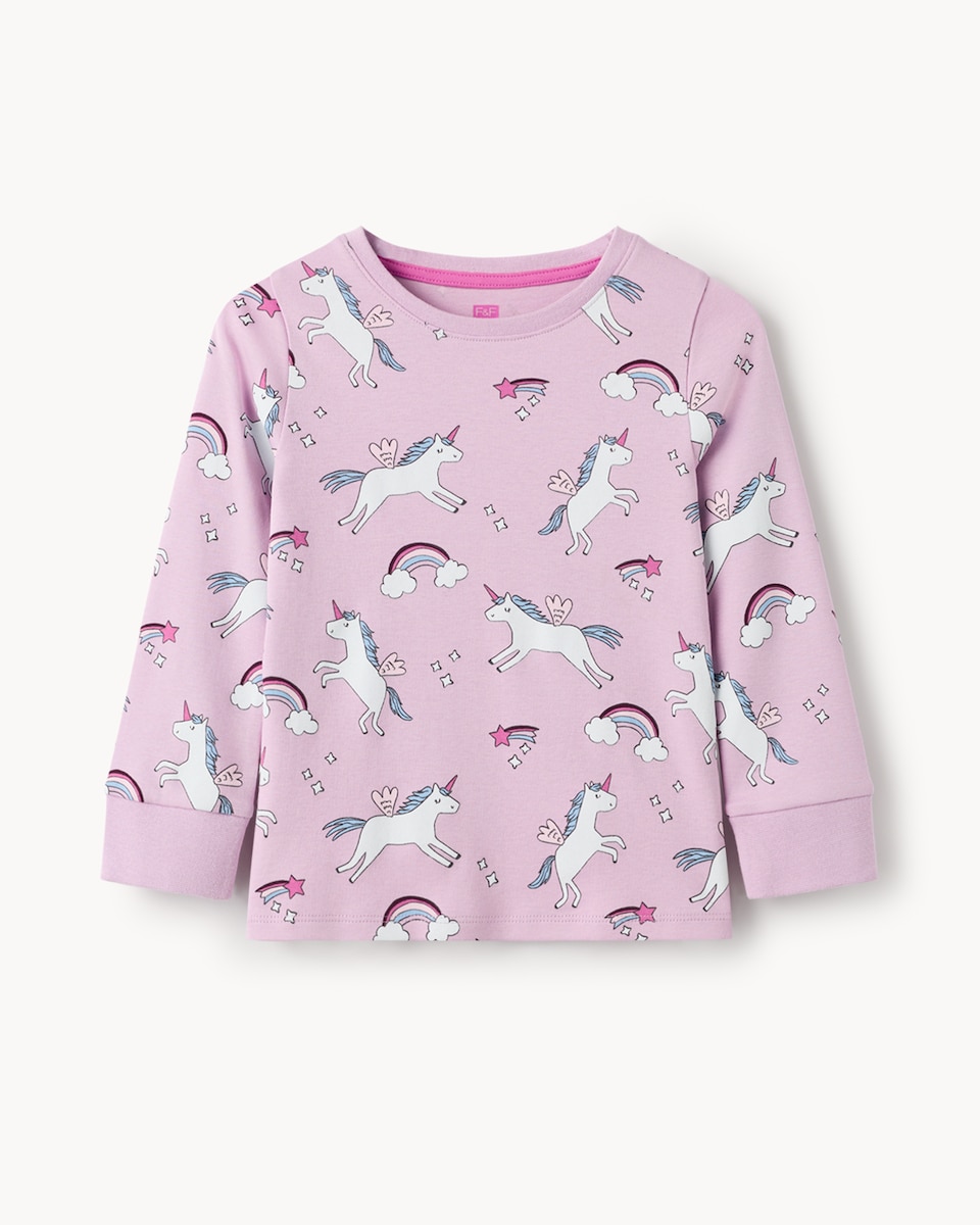 image 1 of F&F Girls Pure Cotton Unicorn Pyjama Set in Lilac