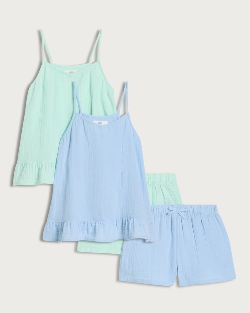 F&F Girls 2-Pack Pure Cotton Textured Pyjama Sets in Multi