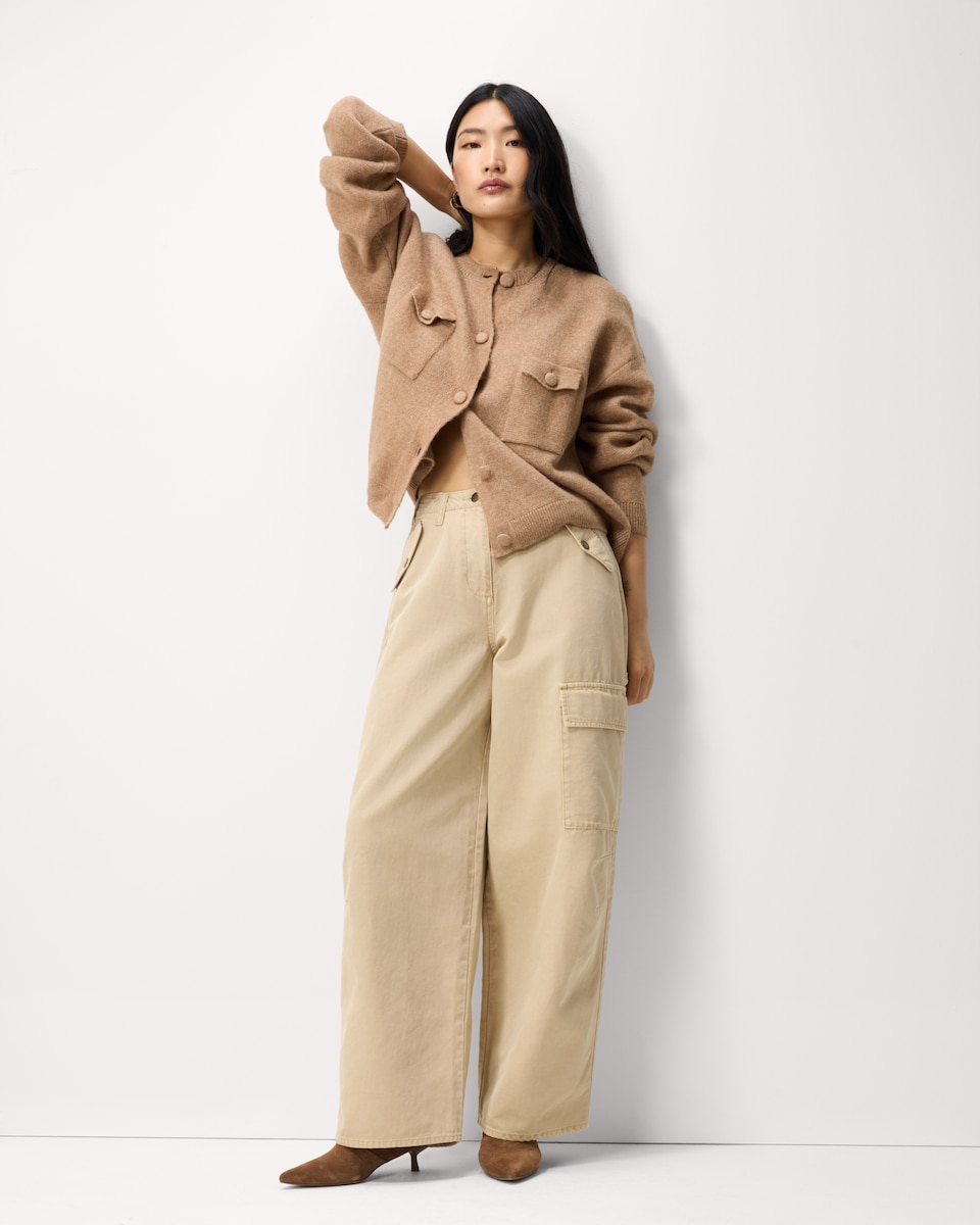 image 1 of F&F Pure Cotton Cargo Trousers in Tan