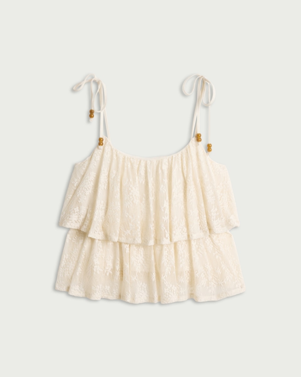 image 1 of F&F Tiered Lace Camisole in Cream