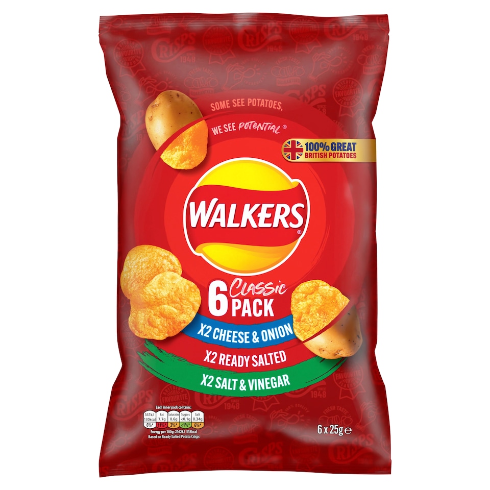 image 1 of Walkers Classic Variety Multipack Crisps 6x25g