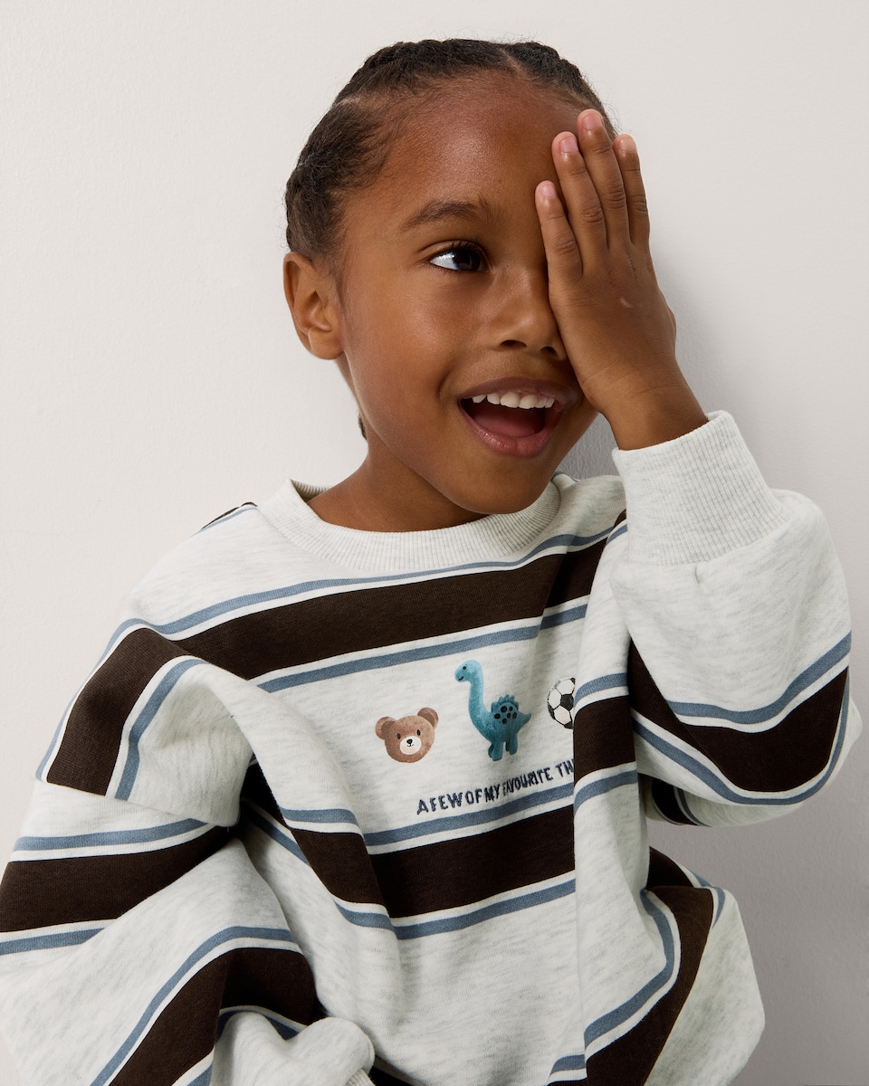 image 1 of F&F Boys Cotton Rich Striped Sweatshirt in Grey Marl