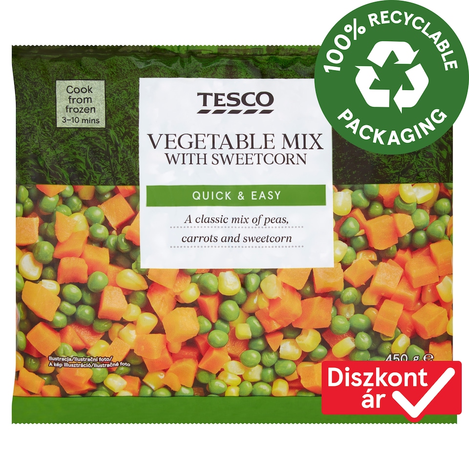 Tesco Quick-Frozen Vegetable Mix with Sweetcorn 450 g