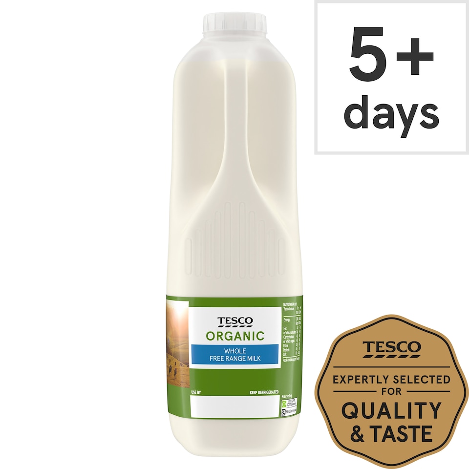 Tesco Organic Free Range Whole Milk 1.136L, 2 Pint