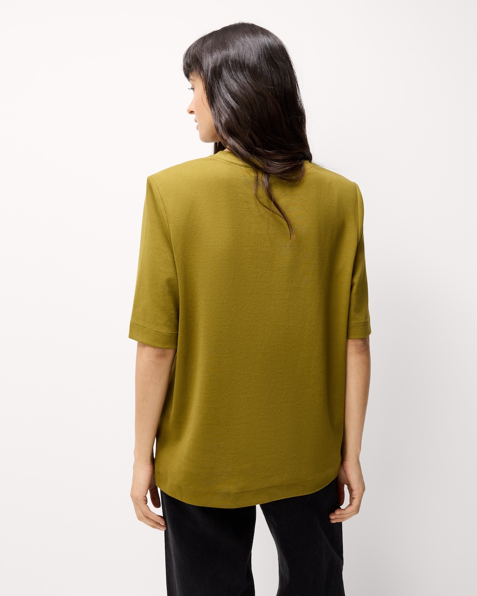 image 1 of F&F Cotton Rich Shoulder Pad T-Shirt in Olive