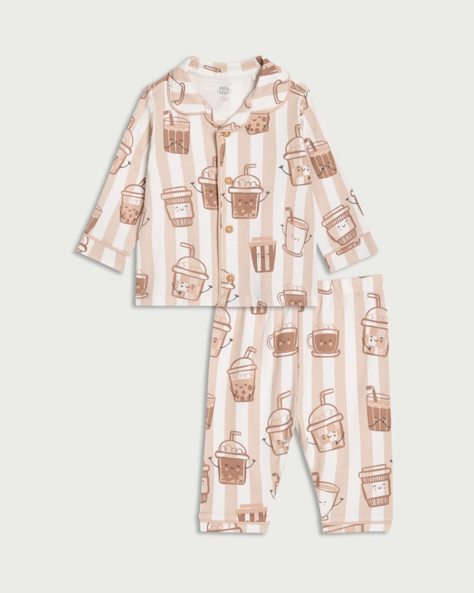 F&F Baby Pure Cotton Milkshake Revere Pyjama Set in Brown