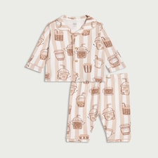F&F Baby Pure Cotton Milkshake Revere Pyjama Set in Brown