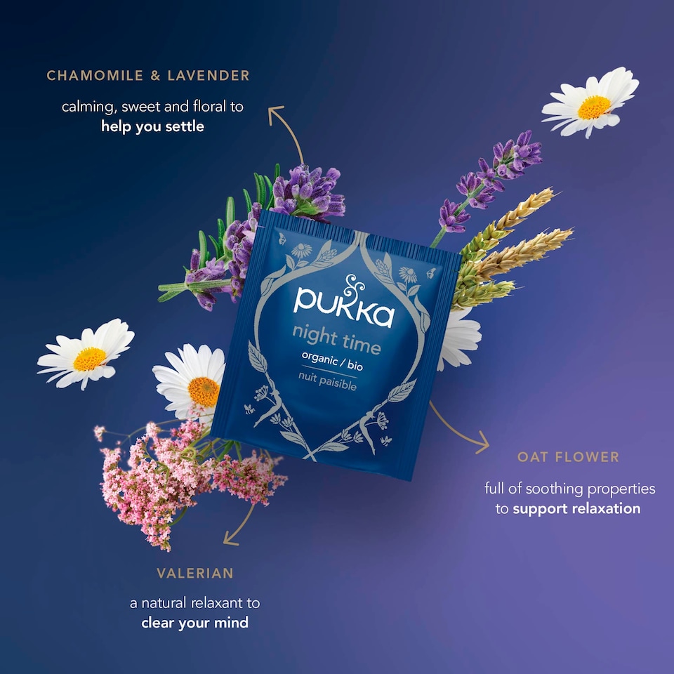 image 1 of Pukka Organic Night Time Herbal Tea With Chamomile 40 Sleep Tea Bags 40g