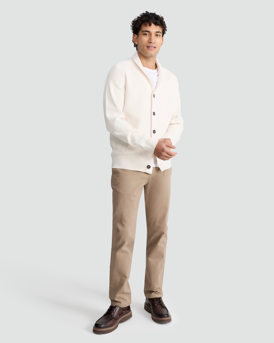 image 1 of F&F Knitted Shawl Collar Button Up Cardigan with Cotton in Stone