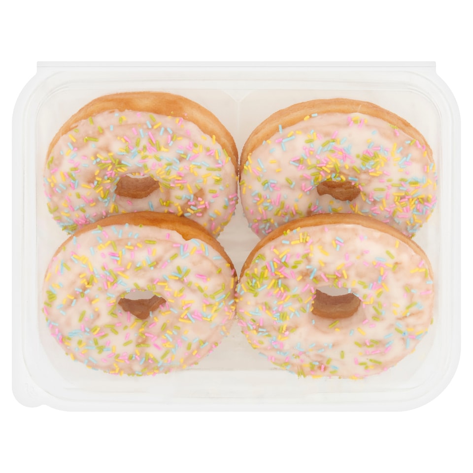 image 1 of Tesco White Iced Ring Doughnuts 4 Pack