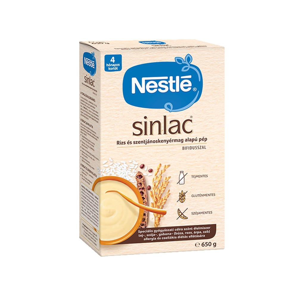 Nestlé Sinlac rizs és szentjánoskenyérmag alapú pép Bifidusszal 4 hónapos kortól 650 g  1. kép