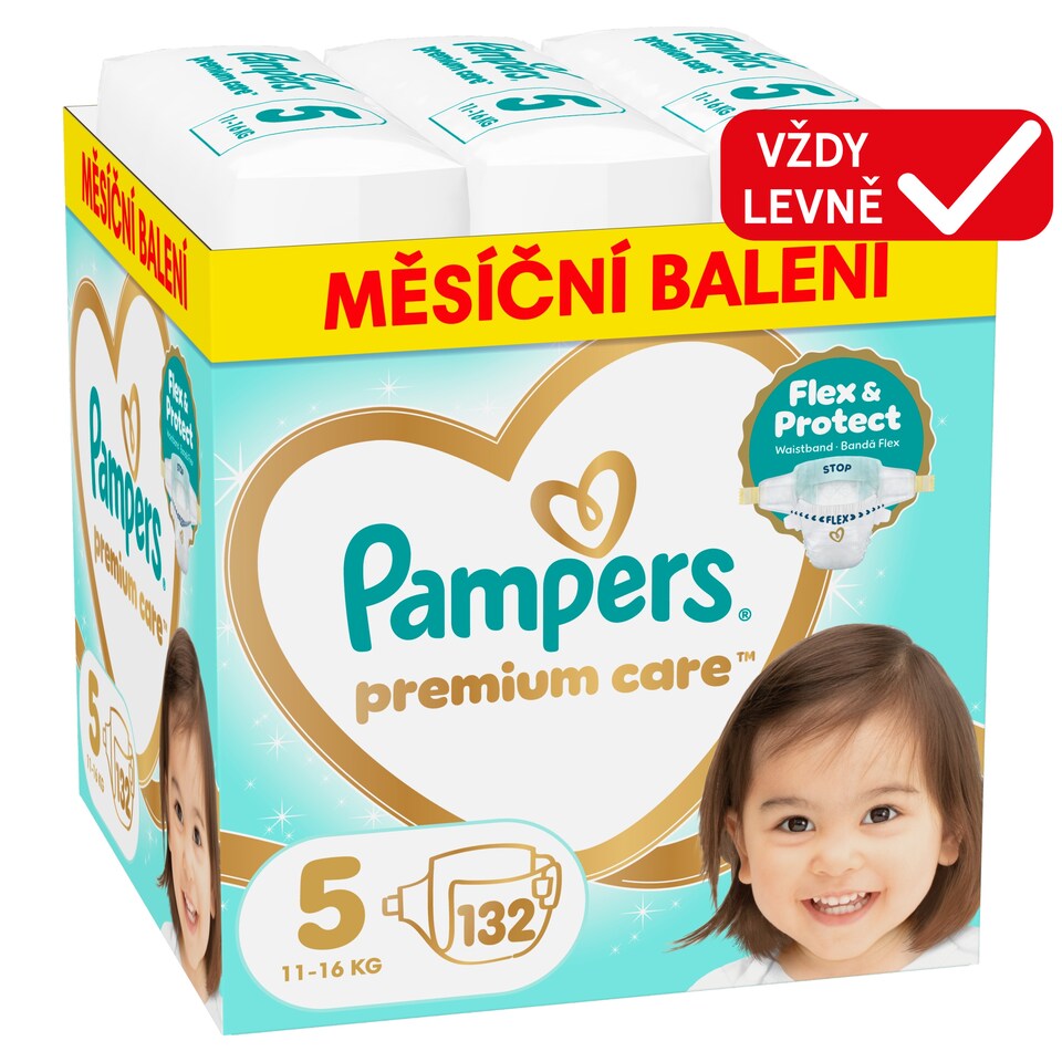 Obrázek 1 pro produkt Pampers Premium Care Velikost 5, 132 Plenek, 11kg-16kg