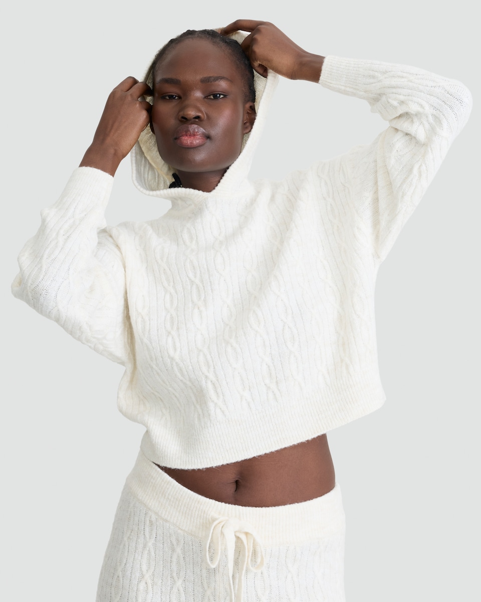 image 1 of The F&F Edit Cable Knit Pyjama Hoodie in Cream