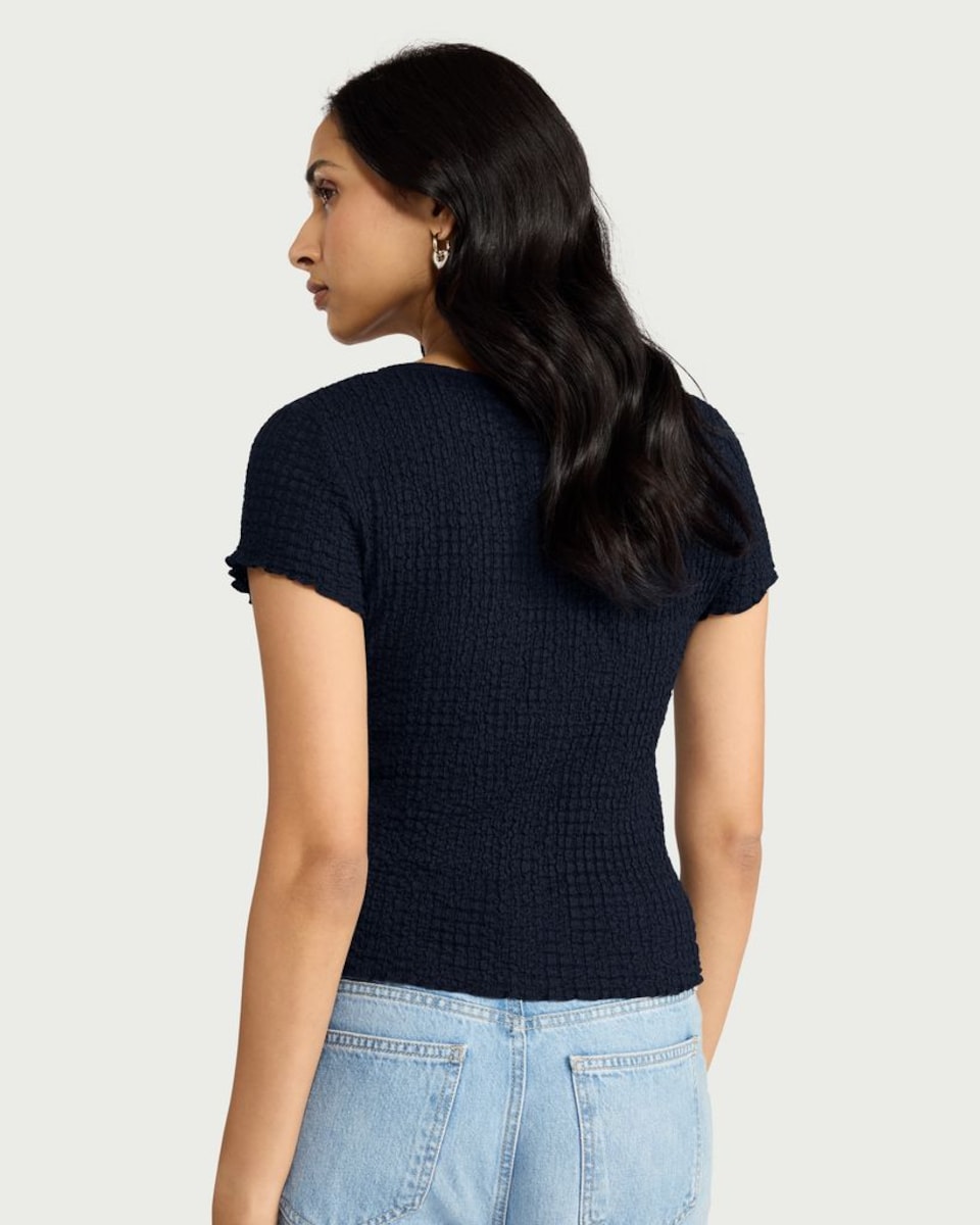 image 1 of F&F Textured Button Front Top in Coral