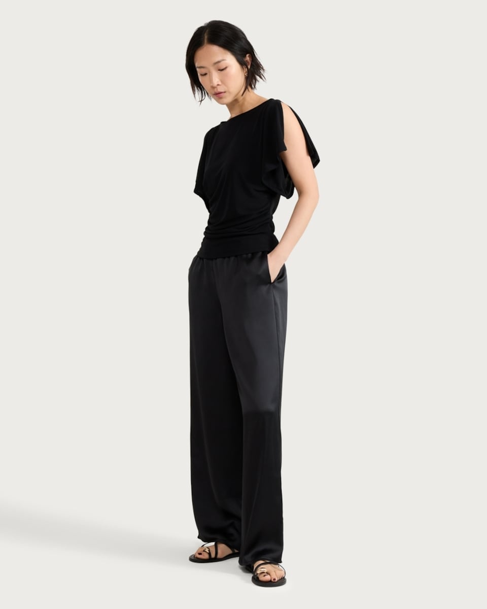 image 1 of F&F Draped Flutter Sleeve Top in Black