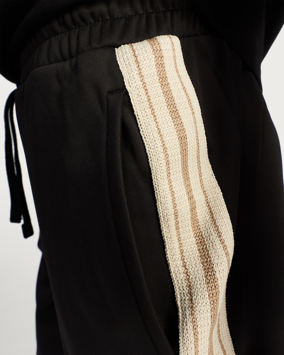 image 1 of The F&F Edit Woven Side Stripe Drawstring Joggers in Black