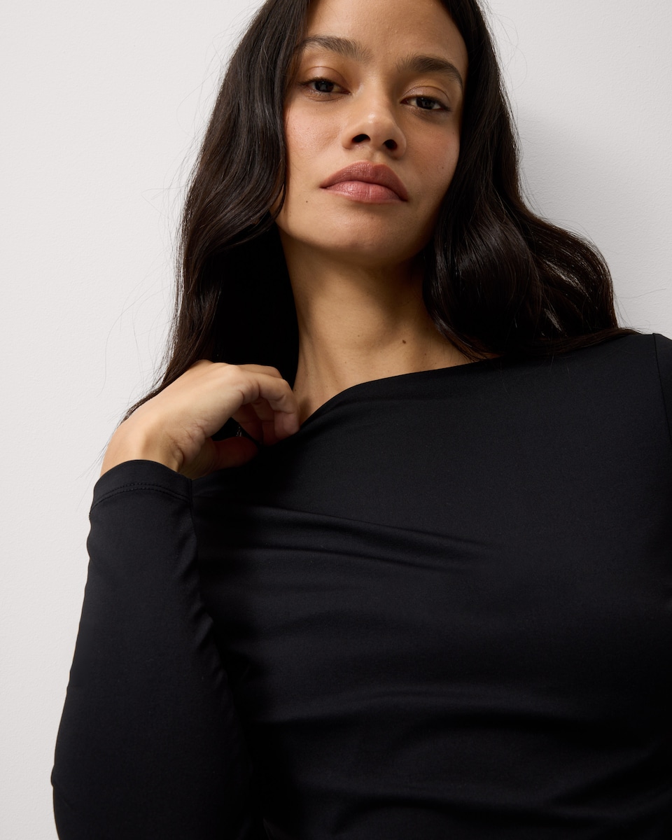 image 1 of F&F 2-Pack Polyamide Slash Neck Tops in Multi Black