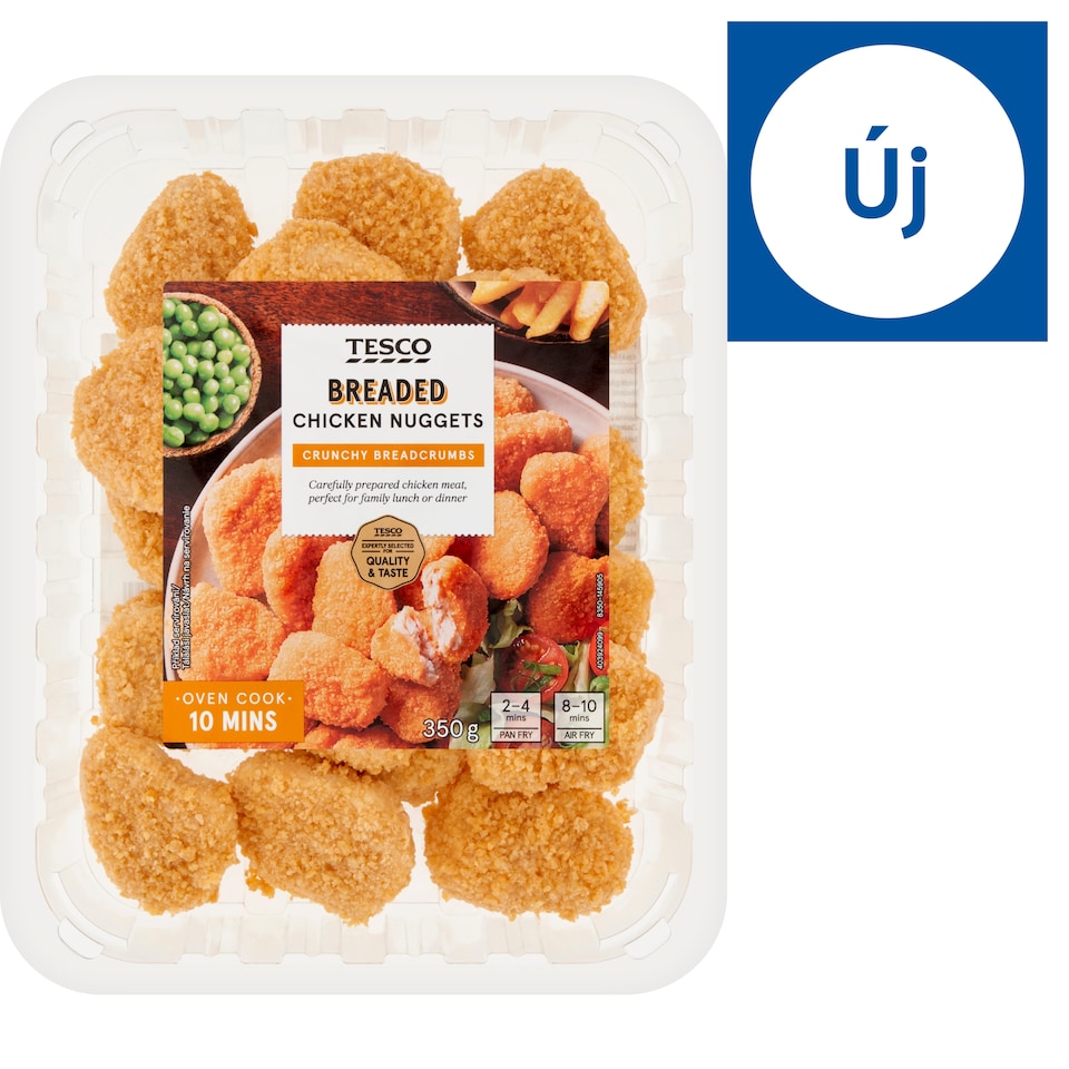 Tesco darabokból formázott, főtt-sült, panírozott csirkemellfile falatok 350 g