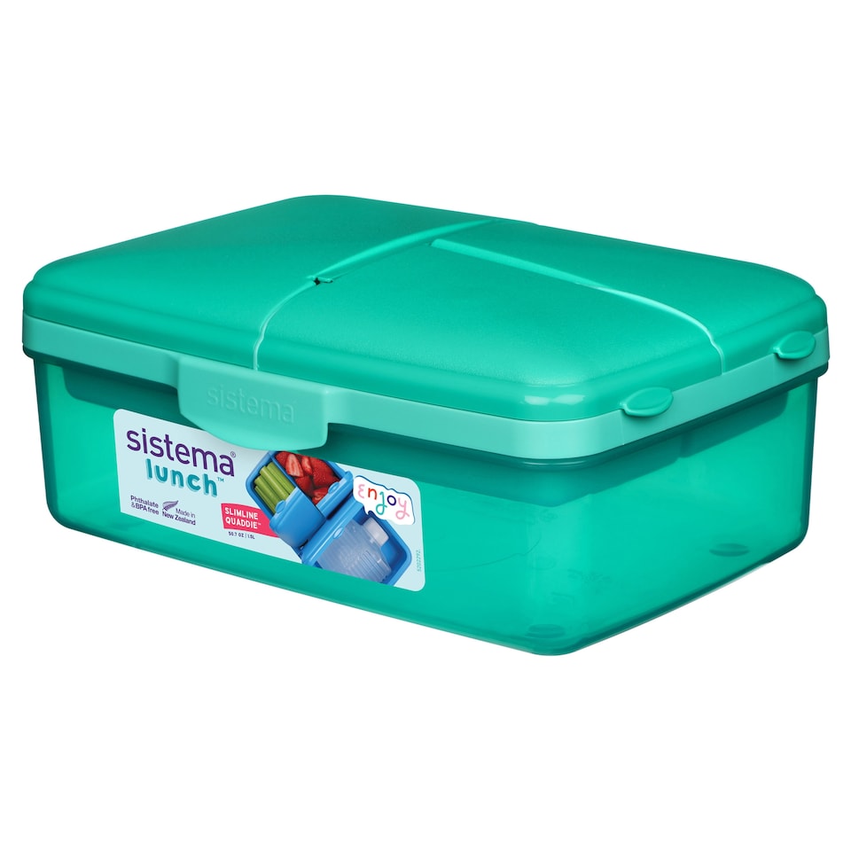 image 1 of Sistema Slimline Quaddie Food Storage 1.5L with Water Bottle