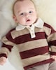 image 1 of F&F Baby Striped Knitted Polo Jumper in Burgundy